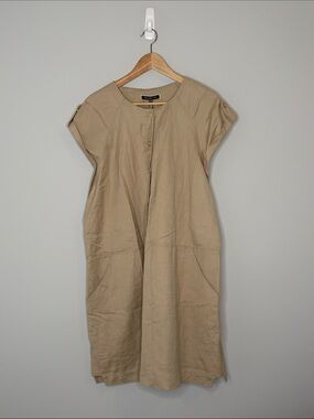 Melanie Lyne Relaxed Cap Sleeve Mini Dress in Tan Linen Blend Capsule Summer